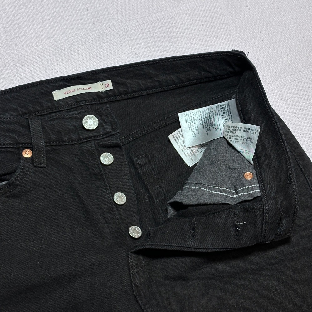 Levi's Wedgie Straight Jeans Womens 28 High Rise Button Fly Black Wash Denim - Picture 3 of 16
